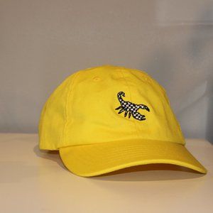 Bright Yellow Broken Promises Dad Hat with Embroidered B&W Checkered Scorpion